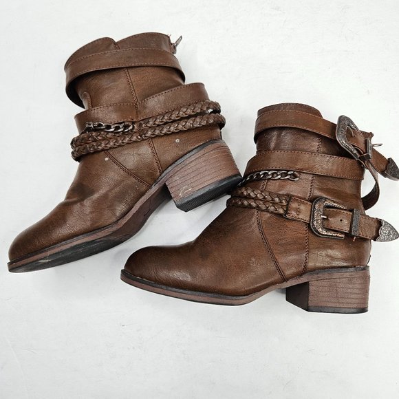 Pierre Dumas Chain Harness Buckle Western Ankle Booties 5.5 Brown Cowgirl Boots - Picture 7 of 13